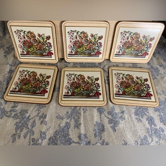 VTG Set of 6 English Life Cork Floral Coasters Made in England in Box - Picture 2 of 9